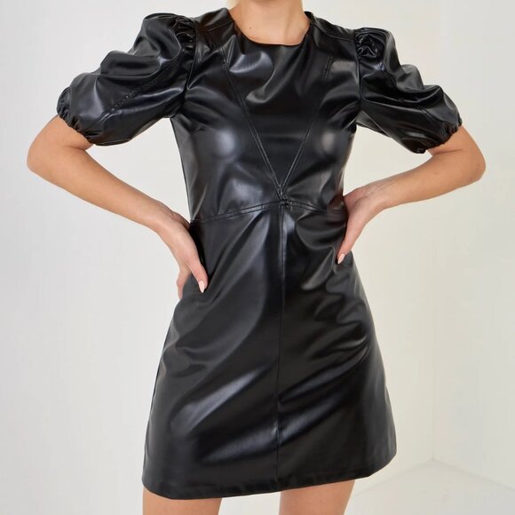 Endless Rose Dresses & Skirts - NWT Endless Rose PU Puff Sleeve Mini Dress Faux Leather Black Size XS NEW